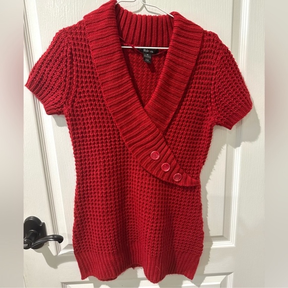 Style & Co Stylish Red Faux Wrap Knit Tunic Sweater Top - Picture 1 of 6